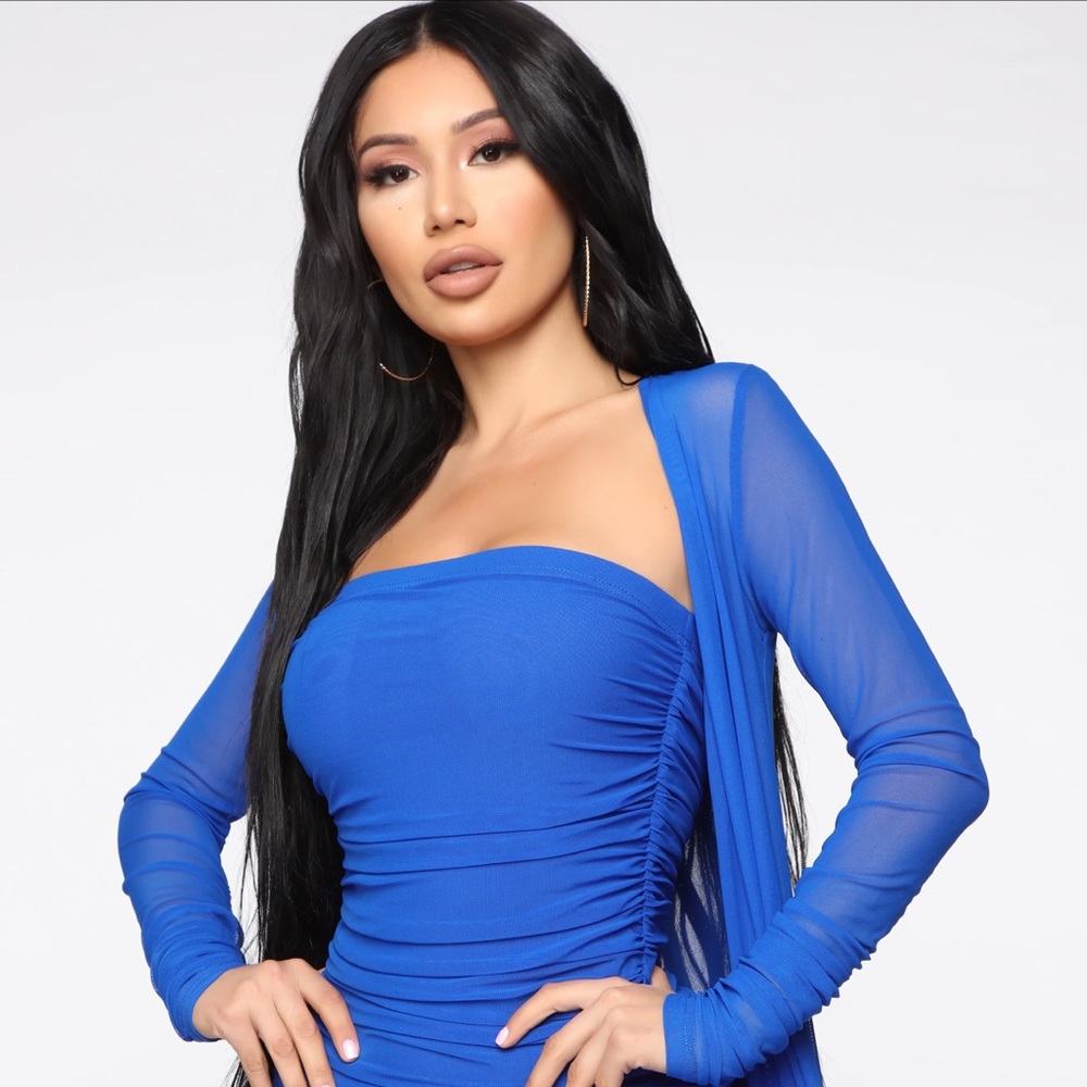 Lilian ruched dress set Royal blue